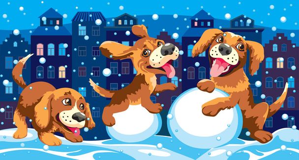 Puppies and snow - Vector, afbeelding