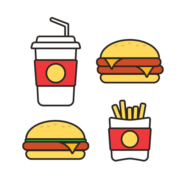 Fast food és italok lapos vektoros ikonok. Gyorsétterem ikonok. S - Vektor, kép