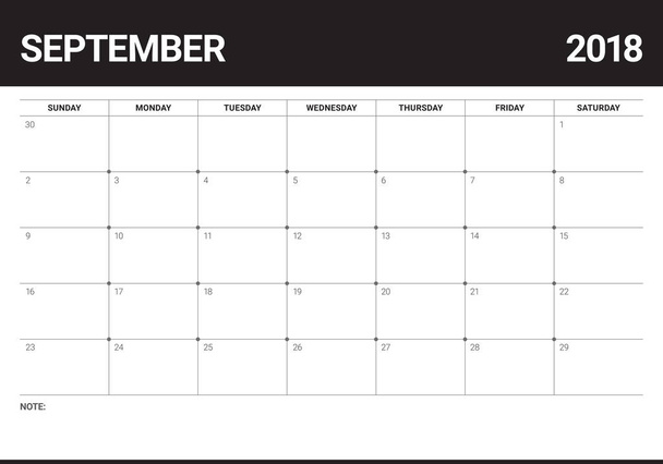 September 2018 planner agenda vectorillustratie - Vector, afbeelding