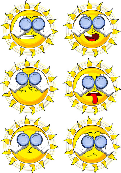 Cartoon zon kijken door de verrekijker. - Vector, afbeelding