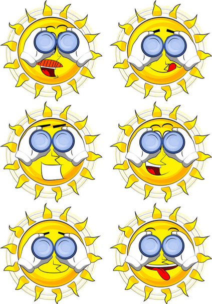 Cartoon sun looking through binoculars. - Vector, Image