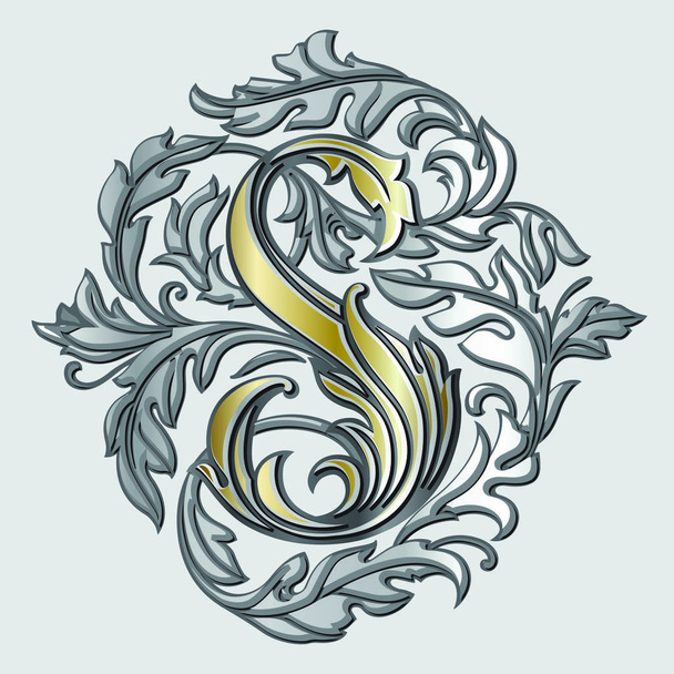 Letter S heraldic monogram in coats of arms form.  - Vector, Image