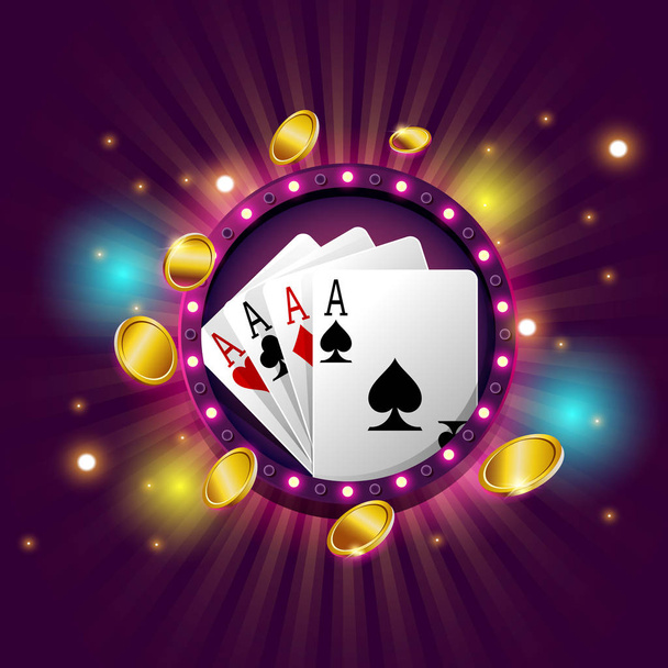 Round casino banner with lamps, vector illustration  - Вектор,изображение