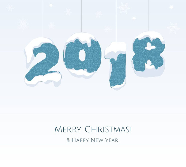 Feliz cartão de Natal 2018 com flocos de neve decorativos em fundo azul
. - Vetor, Imagem