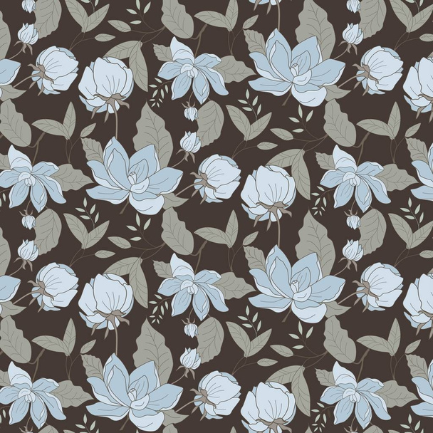 Natuur patroon achtergrond met bloemen op bruine achtergrond - Vector, afbeelding