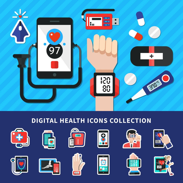 Sammlung digitaler Gesundheitssymbole        - Vektor, Bild