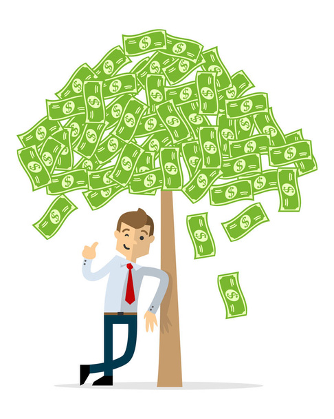 Vector de hombre de negocios con árbol de dinero
 - Vector, Imagen