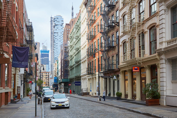Soho empty street with cast iron buildings in New York - Fotó, kép