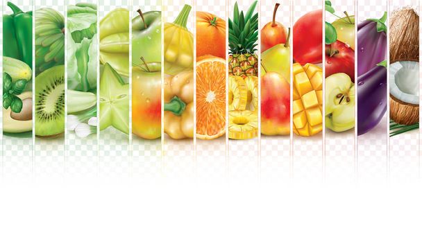 果物と野菜でカラフルなストライプ - ベクター画像