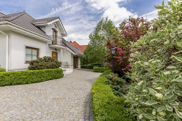 Driveway to mansion with garden - Foto, afbeelding