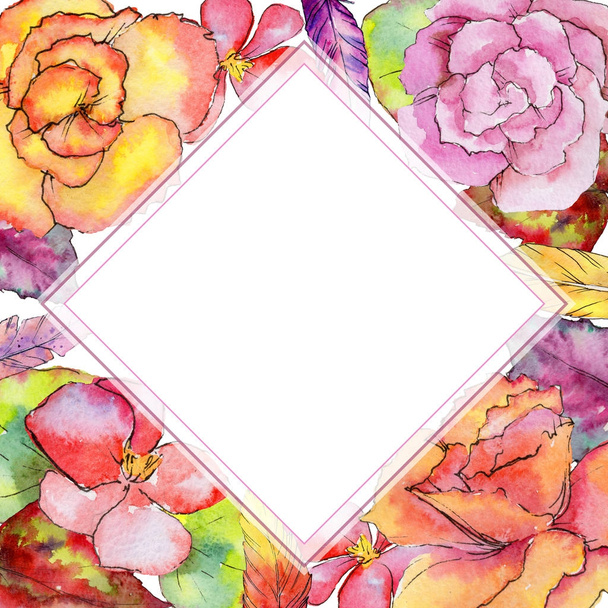 Wildflower begonia flower frame in a watercolor style. - Photo, Image