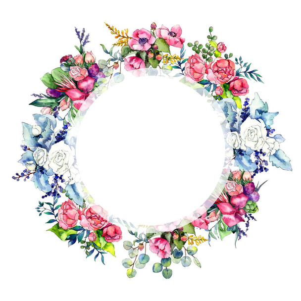 Wildflower bouquet wreath in a watercolor style. - Φωτογραφία, εικόνα