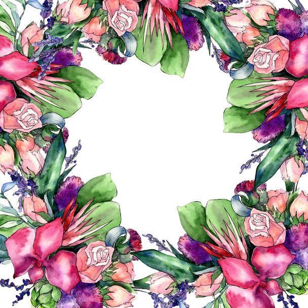 Wildflower bouquet frame in a watercolor style. - Foto, Imagen