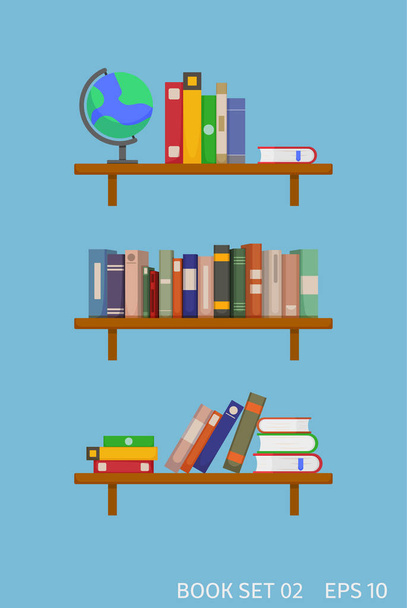Fila y apilar estantes libros conjunto con globo. ilustración vectorial. aislado
 - Vector, Imagen