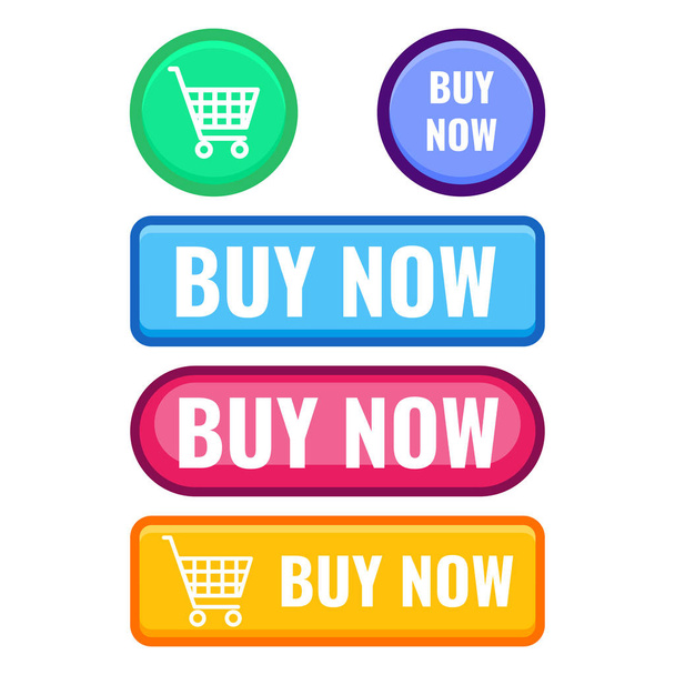 Set of web push buttons buy now, cart icon vector - Vector, afbeelding