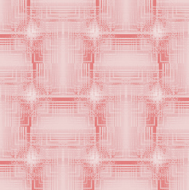 Abstract geometric seamless background. Regular intricate squares pattern pink, pastel red and white. - Photo, Image