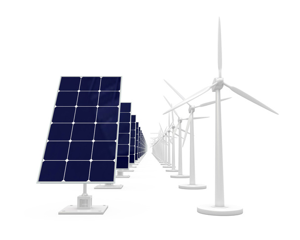 太陽電池と風力発電機 - 写真・画像