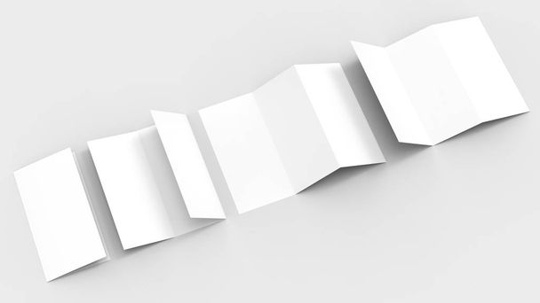 a4. leeres dreifaches Papier Broschüre-Attrappe auf weichem grauen Hintergrund - Foto, Bild