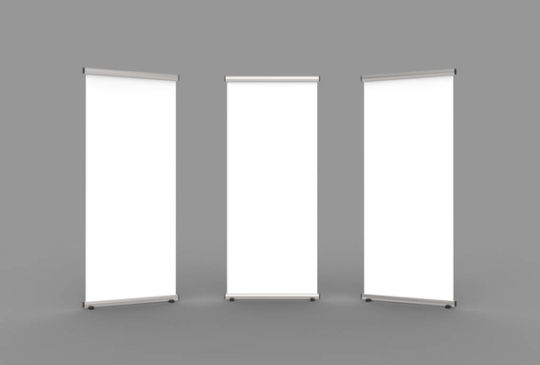 Blank roll up banner 3 display view template. 3d illustrating. - Photo, Image