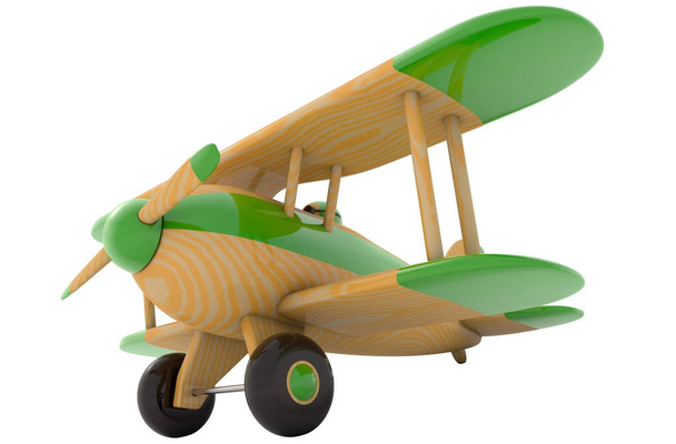Ahşap oyuncak uçak. 3D render - Fotoğraf, Görsel