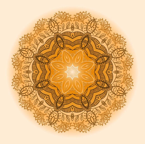 Hand drawn ethnic circular beige ornament. - Vektor, kép