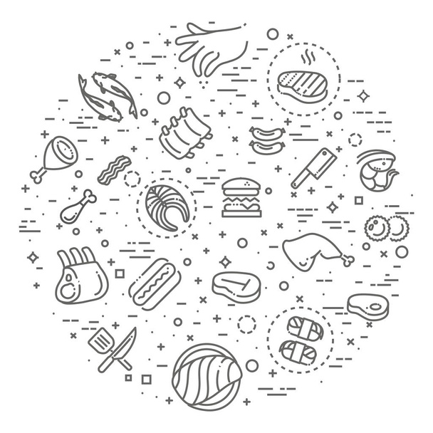 Simple Set of Meat Related Vector Line Icons - Vektor, kép