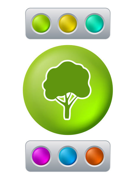 Tree on green button - Vektor, Bild