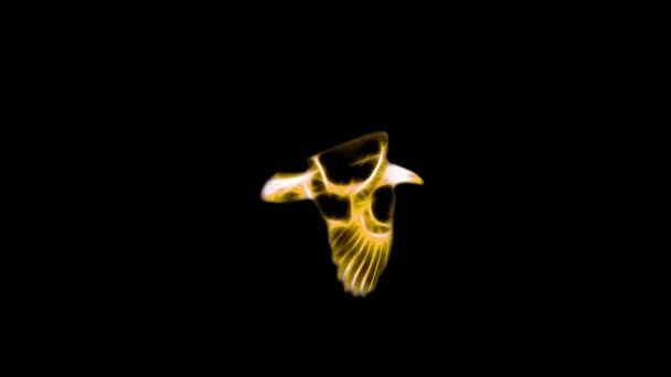 golden yellow Neon bald Eagle fly cartoon seamless loop animation isolated on black background - new quality unique handmade dynamic joyful colorful video animal bird footage - Footage, Video