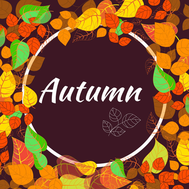 Frame with abstract autumn brightly colored leaves on a dark background. - Vektor, kép