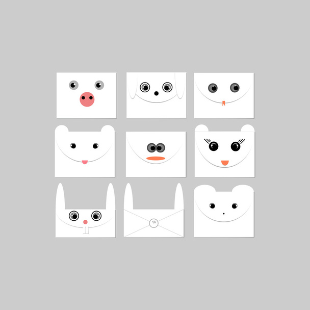 Envelopes with faces of animals. Vector illustration - Vector, Image