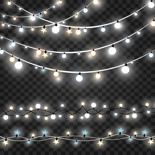 Christmas lights isolated on transparent background. Xmas glowing garland. Vector illustration - Vektori, kuva