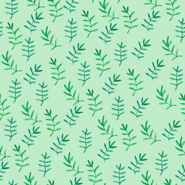 watercolor seamless pattern leaves and branches, watercolor painted green texture, light fresh green background - 写真・画像