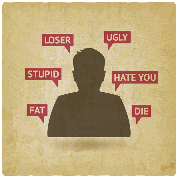 teenager boy victim of cyberbullying vintage background - Vettoriali, immagini