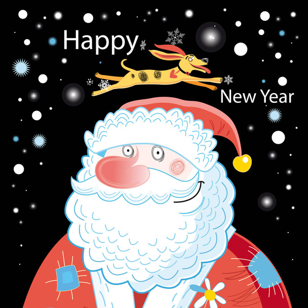 Christmas card with Santa Claus and dog  - Vector, Image