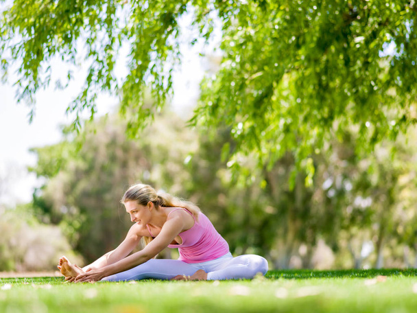 Young woman doing yoga in the park - Foto, Imagen