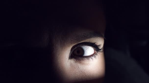 4K трилер, жахливий макіяж Жінка око виглядає наляканим
 - Кадри, відео