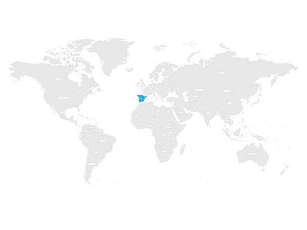灰色の世界の政治地図で青でマーク スペイン。ベクトル図 - ベクター画像