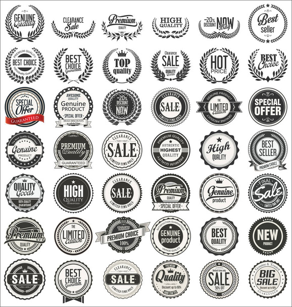 Emblemas vintage retro e etiquetas coleção vetorial
 - Vetor, Imagem