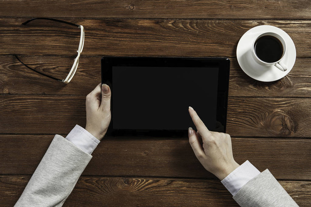 Tablet pc with blank screen in hands - Fotó, kép