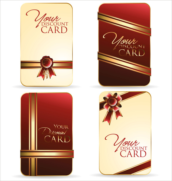 Collection of discount or gift cards with ribbons - Vektör, Görsel