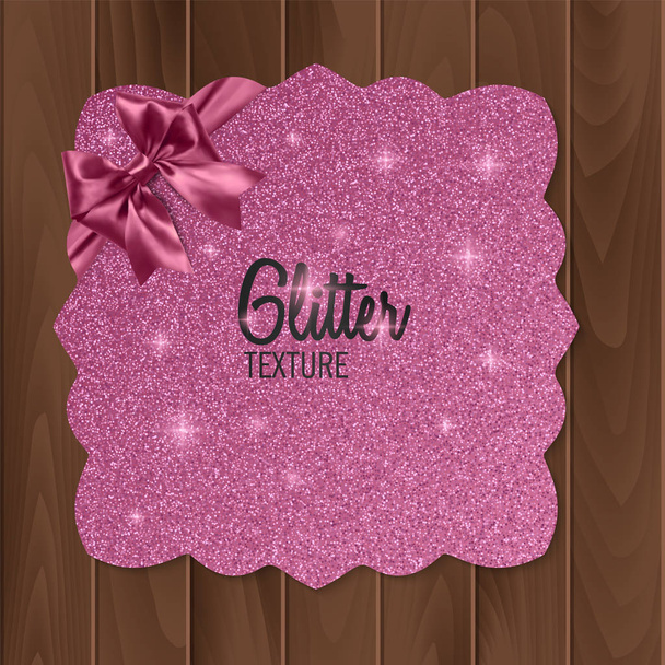Pink, glitter background with realistic bow. greeting card. Vector illustration - Vector, Image