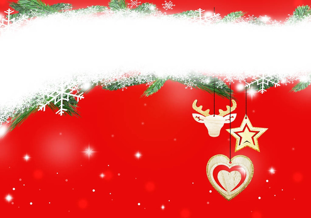 Χριστούγεννα χρυσό φόντο κόκκινο μπλε μέρος για κείμενο αστέρια κίτρινα αστέρια ελάφια καρδιά χιόνι διακοσμήσεων θαμπάδα  - Φωτογραφία, εικόνα