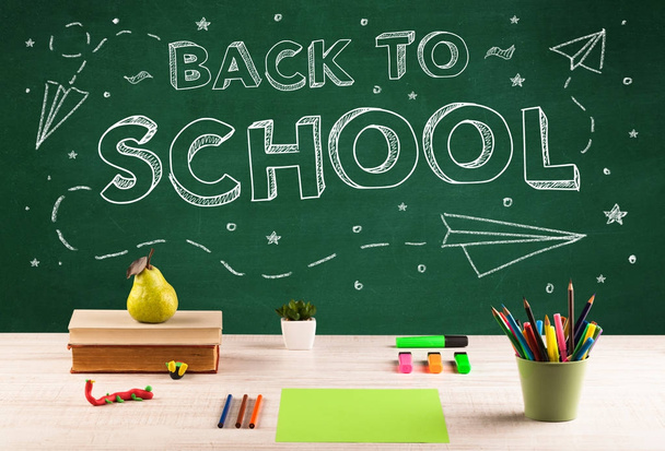Back to school blackboard and student desk - Foto, Imagen