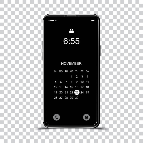 Template realistic black smartphone with a screen lock on a transparent background. - Вектор,изображение