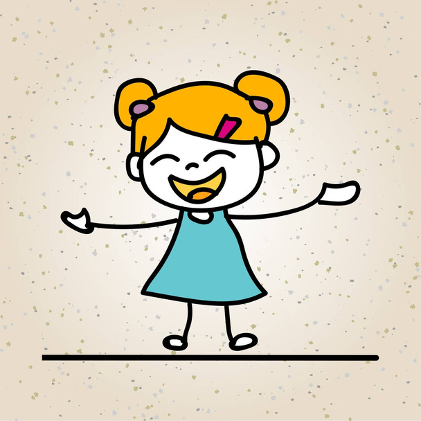 hand drawing abstract happy cute kid line art - Vector, Image