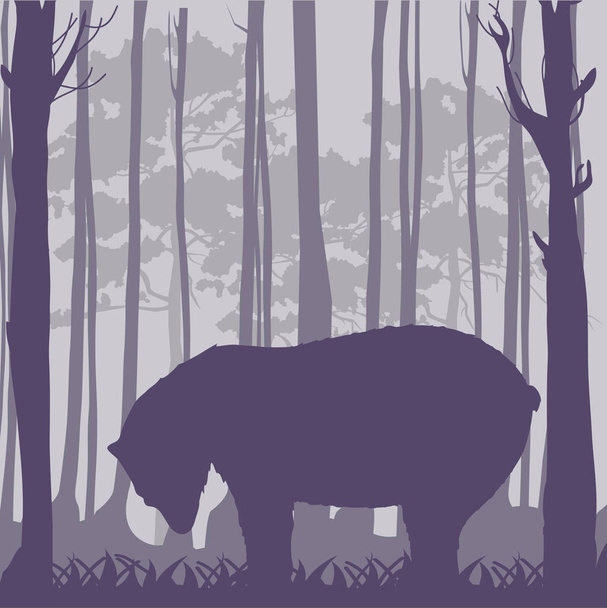 land forest and bear silhouettes - Vector, Imagen