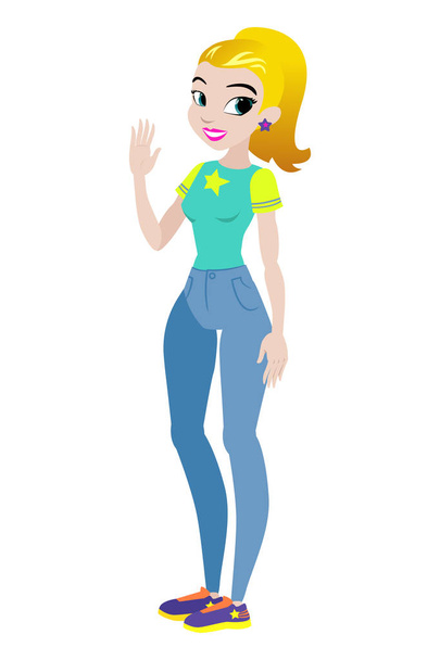 Teenager vector girl with yellow hair. Character . Isolated against white background. Build your own design. Cartoon flat-style vector illustration - Vektor, Bild