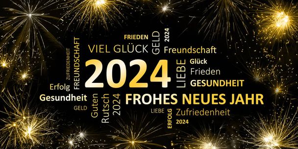 német üdvözlés kártya "frohes neues jahr" - "happy new year" 2024 - Fotó, kép