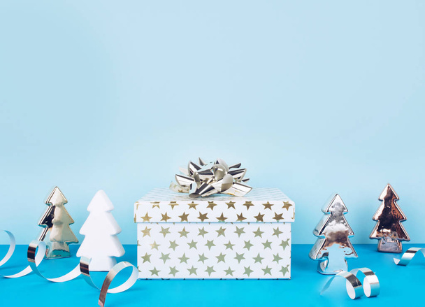 Christmas background with decorations and gift box. - Photo, image