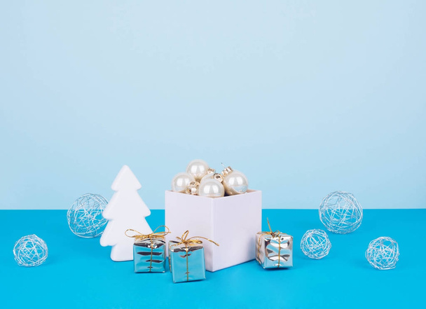 Christmas tree balls on a blue background - Photo, Image